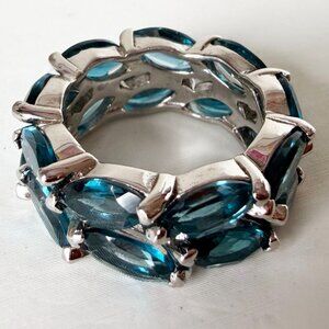 Colleen Lopez 925 Silver Marquise Cut London Blue Topaz Double Row Eternity Ring
